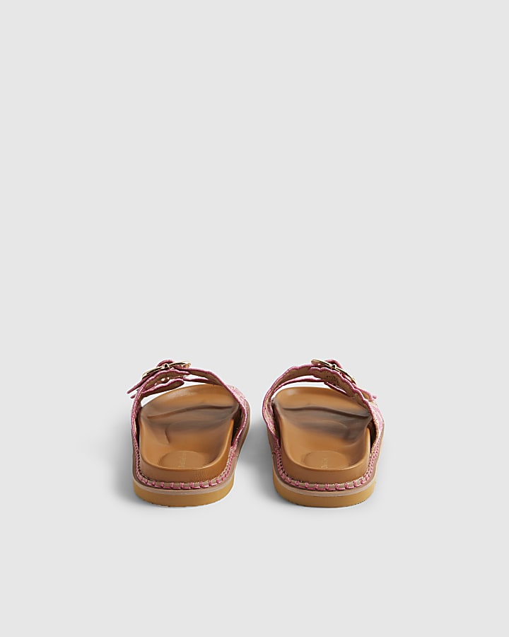 Beige Double Strap Scallop Trim Sandals