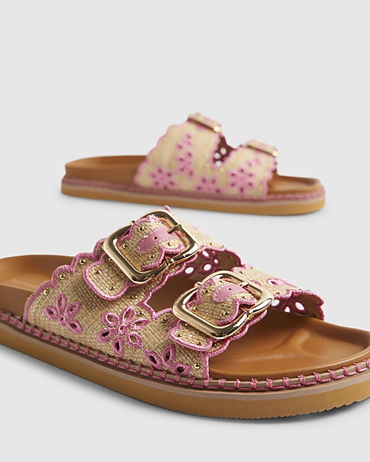 Beige Double Strap Scallop Trim Sandals