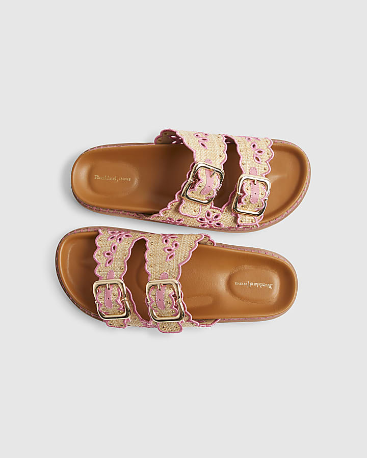 Beige Double Strap Scallop Trim Sandals