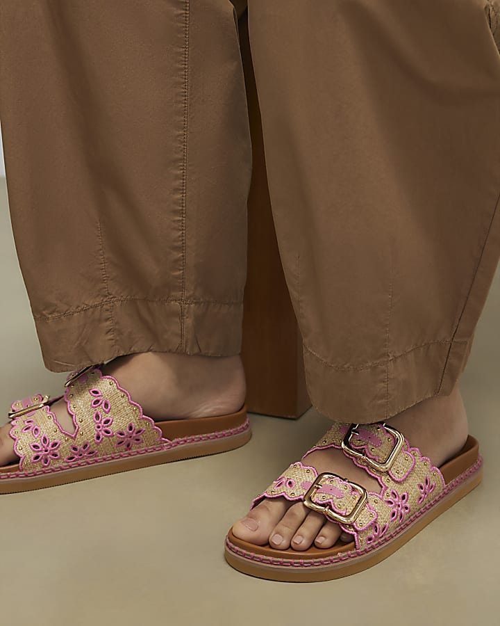 Beige Double Strap Scallop Trim Sandals