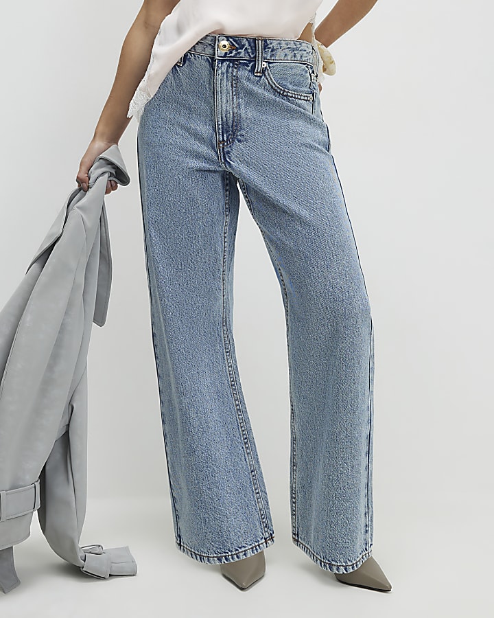 Petite Blue Relaxed Straight Leg Jeans