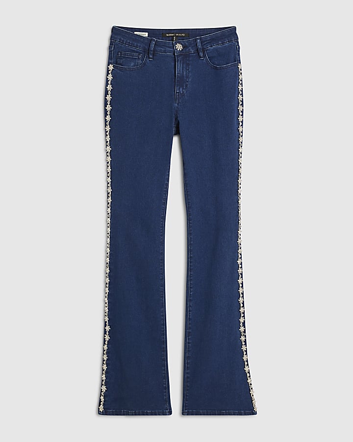Blue Denim Embellished Bootcut Jeans