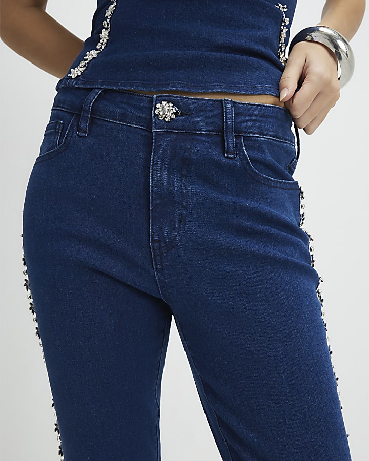 Blue Denim Embellished Bootcut Jeans