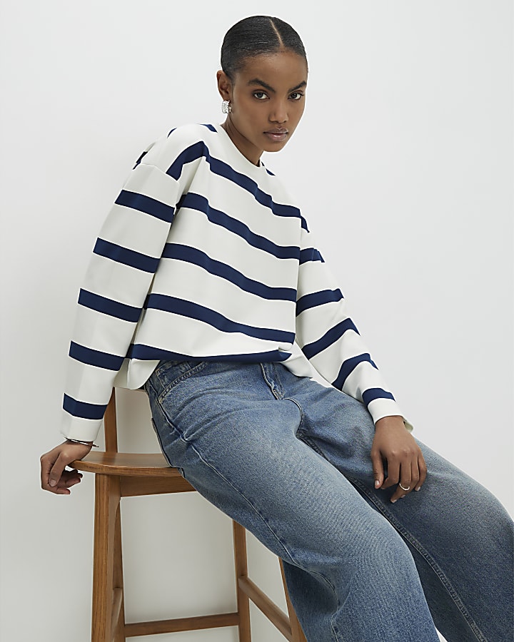 Navy Premium Striped Long Sleeve Top