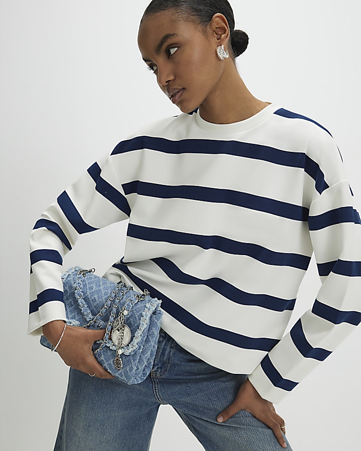 Navy Premium Striped Long Sleeve Top