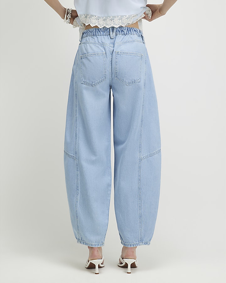 Blue Soft Barrel Leg Jeans