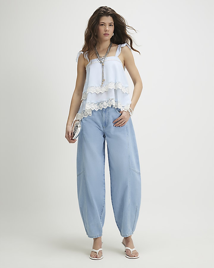 Blue Soft Barrel Leg Jeans