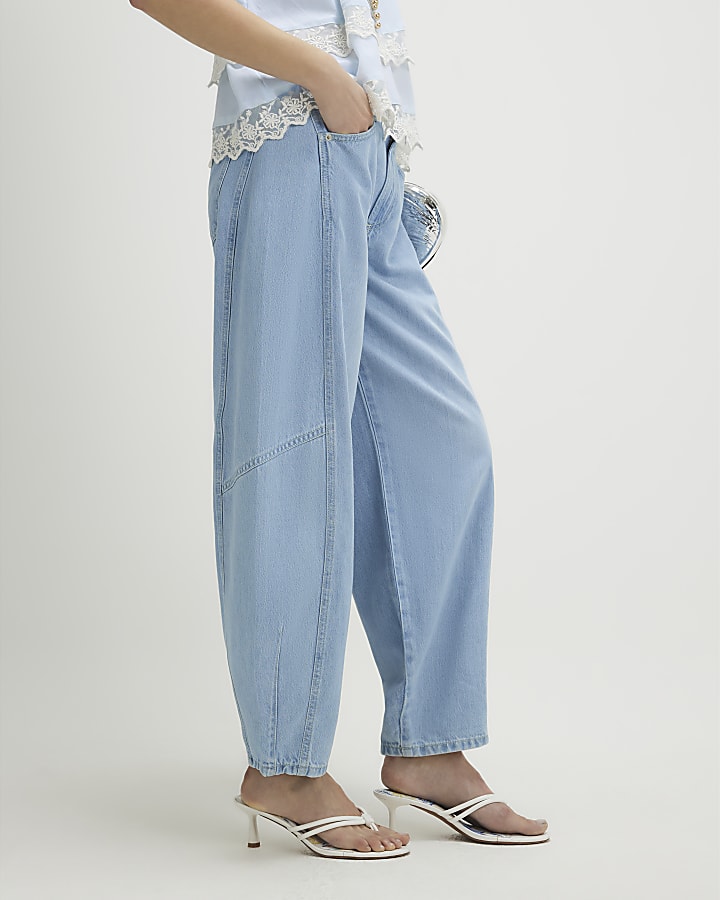 Blue Soft Barrel Leg Jeans