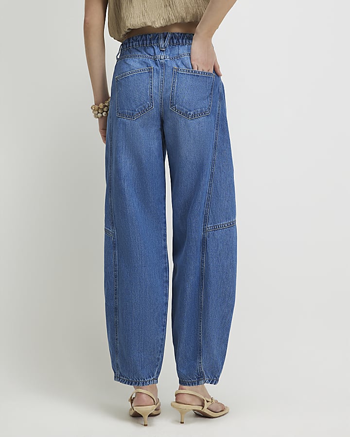 Blue Mid Rise Barrel Leg Jeans