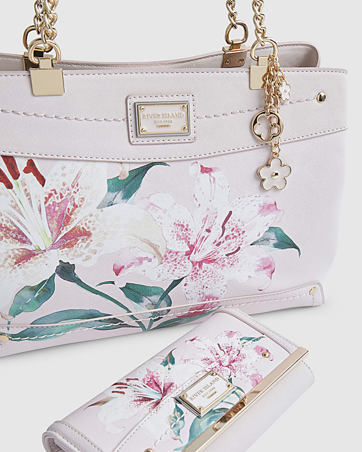Pink Lilies Chain Tote Bundle Bag