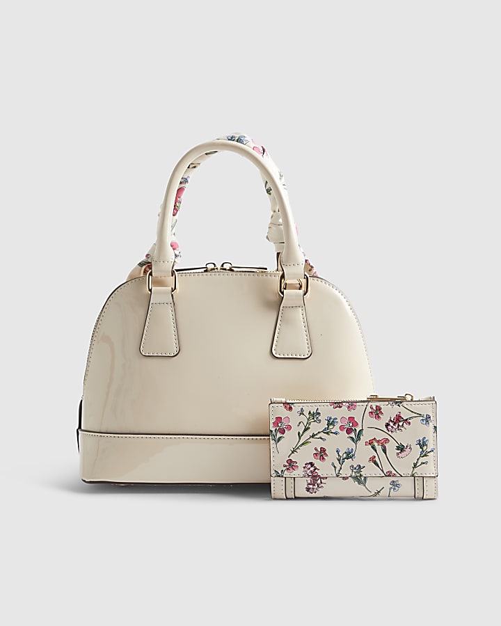 Cream Scarf Handle Cross Body Bundle Bag