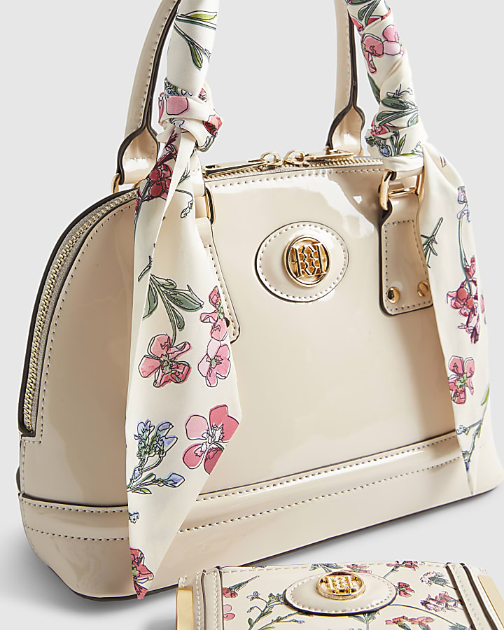 Cream Scarf Handle Cross Body Bundle Bag