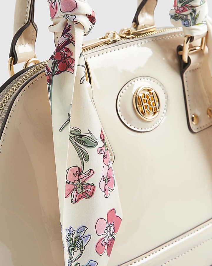 Cream Scarf Handle Cross Body Bundle Bag