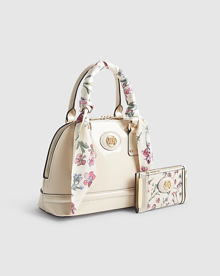 Cream Scarf Handle Cross Body Bundle Bag