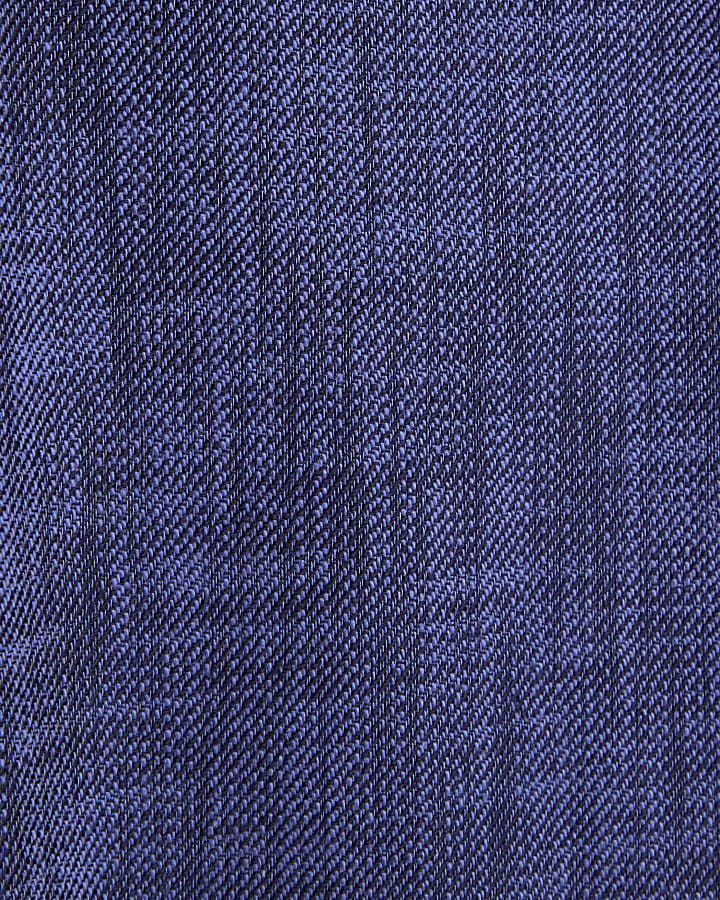 Navy Linen Look Wide Leg Trousers