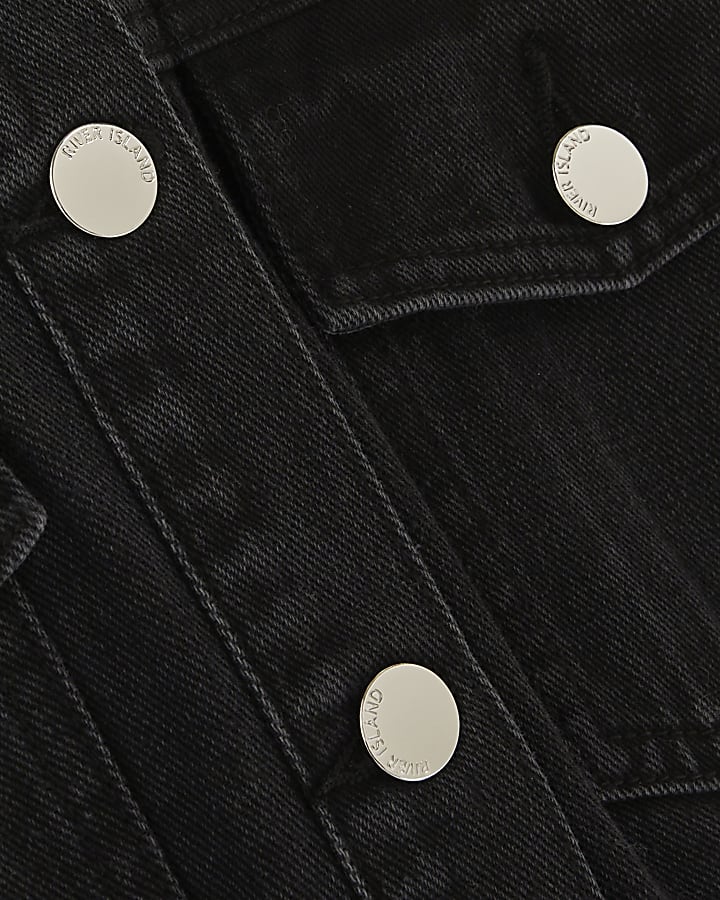 Black Denim Pleat Front Mini Dress