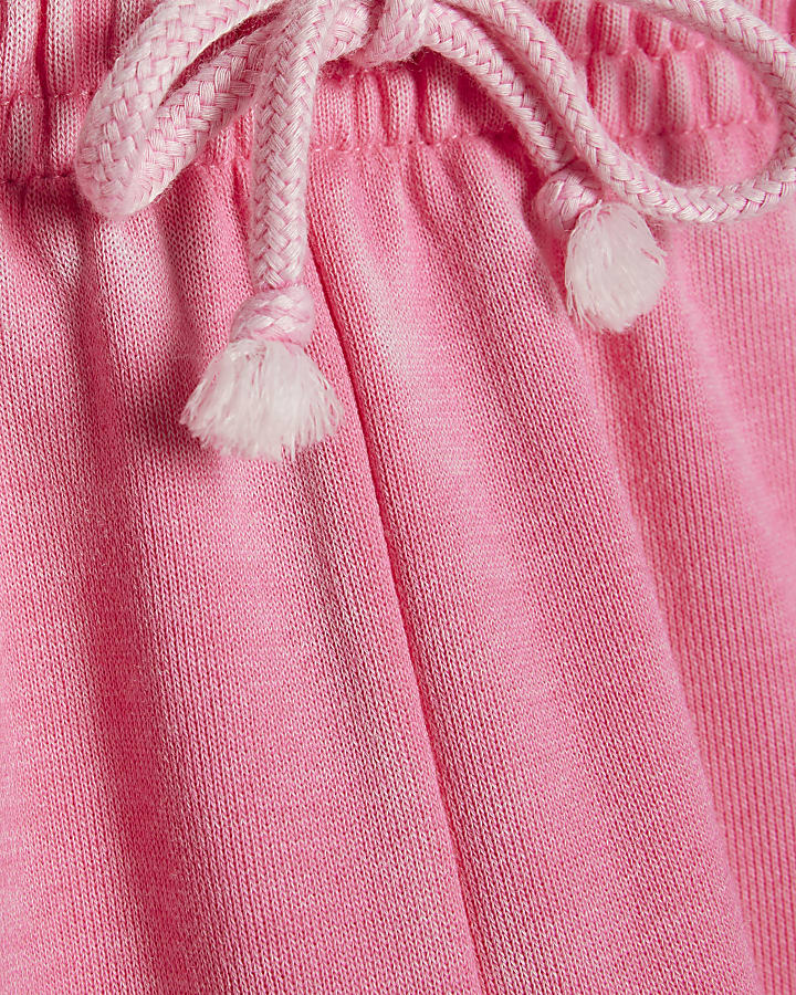 Pink Cotton Blend Burnout Cuffed Joggers