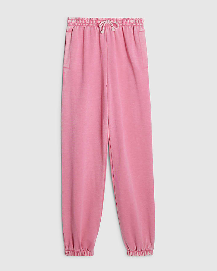 Pink Cotton Blend Burnout Cuffed Joggers