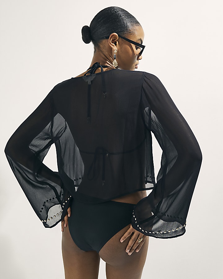 Black Stud Cover Up Blouse