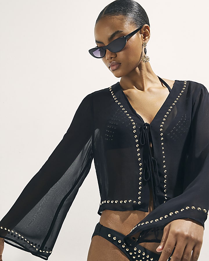 Black Stud Cover Up Blouse