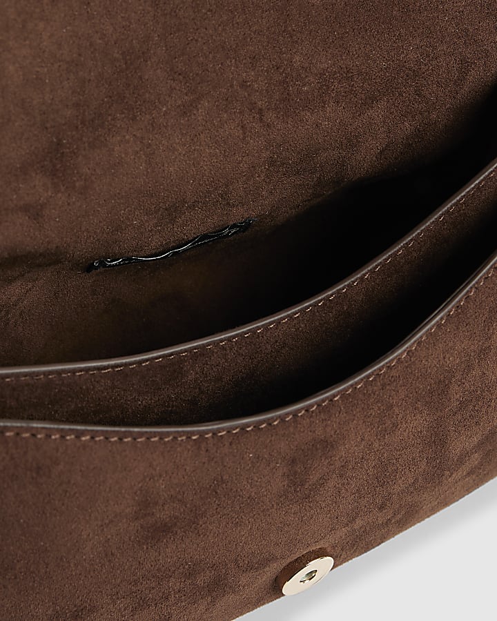 Brown Faux Suede Cherry Charm Crossbody Bag