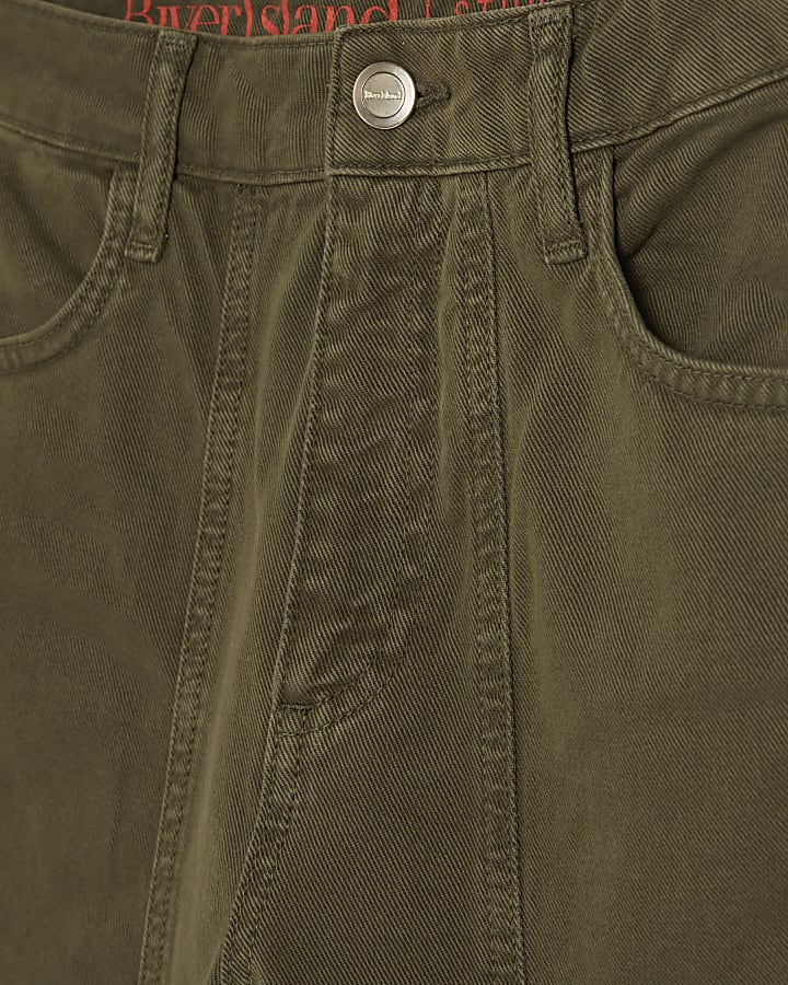 Khaki Raw Hem Barrel Leg Jeans
