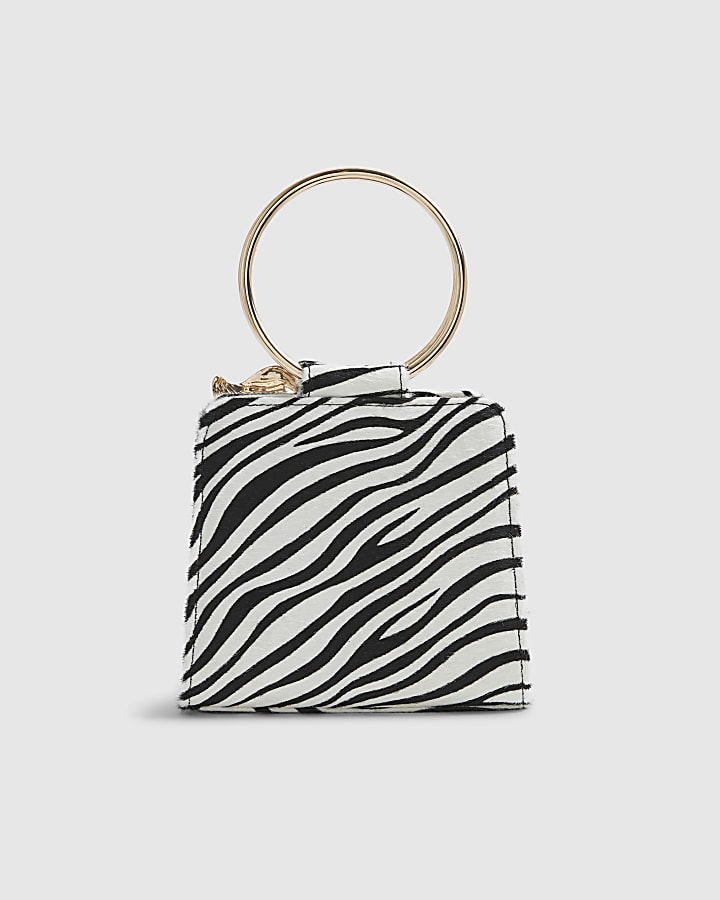 Black Zebra Metal Detail Clutch Bag