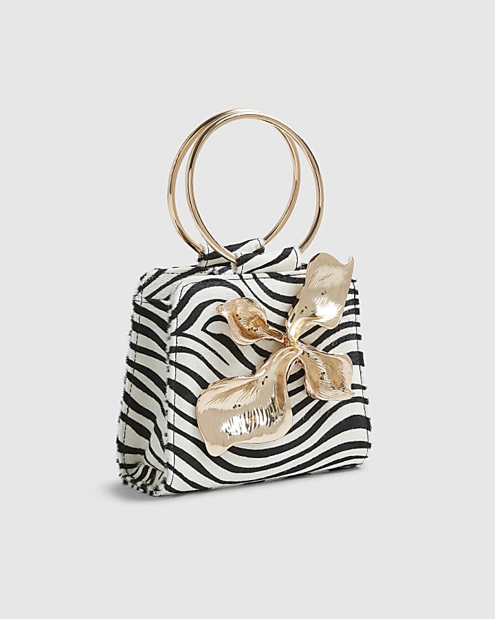 Black Zebra Metal Detail Clutch Bag