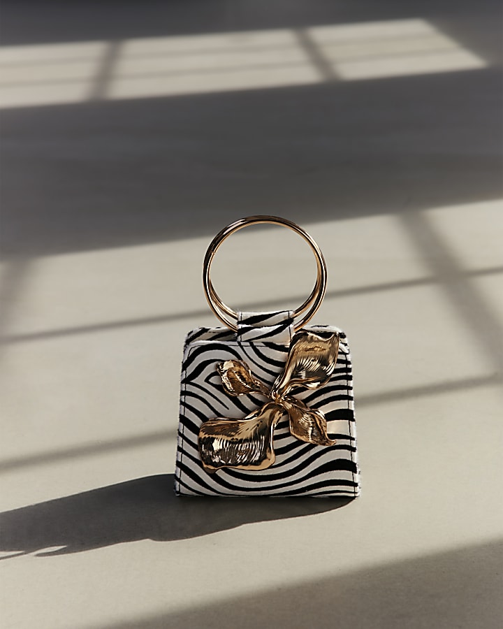 Black RI Studio Zebra Metal Detail Clutch Bag