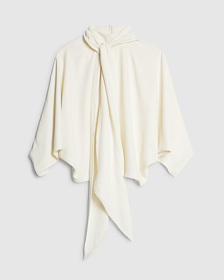 Cream Batwing Sleeve Pussybow Blouse