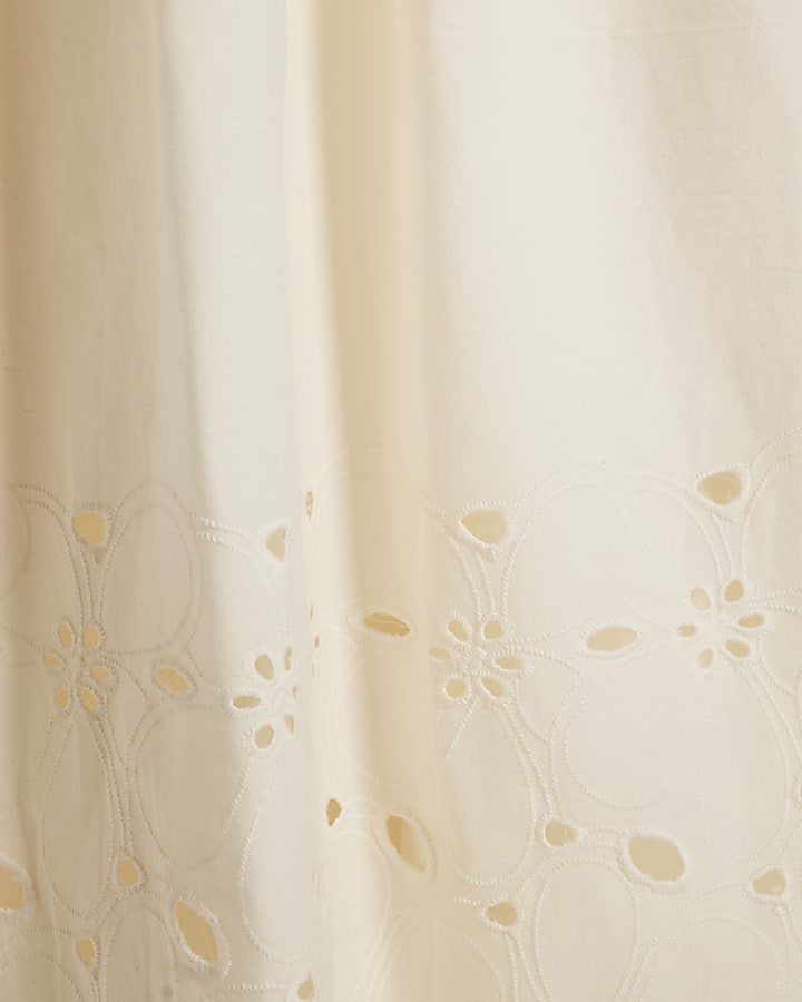 Petite Cream Poplin Broderie Hem Midi Dress