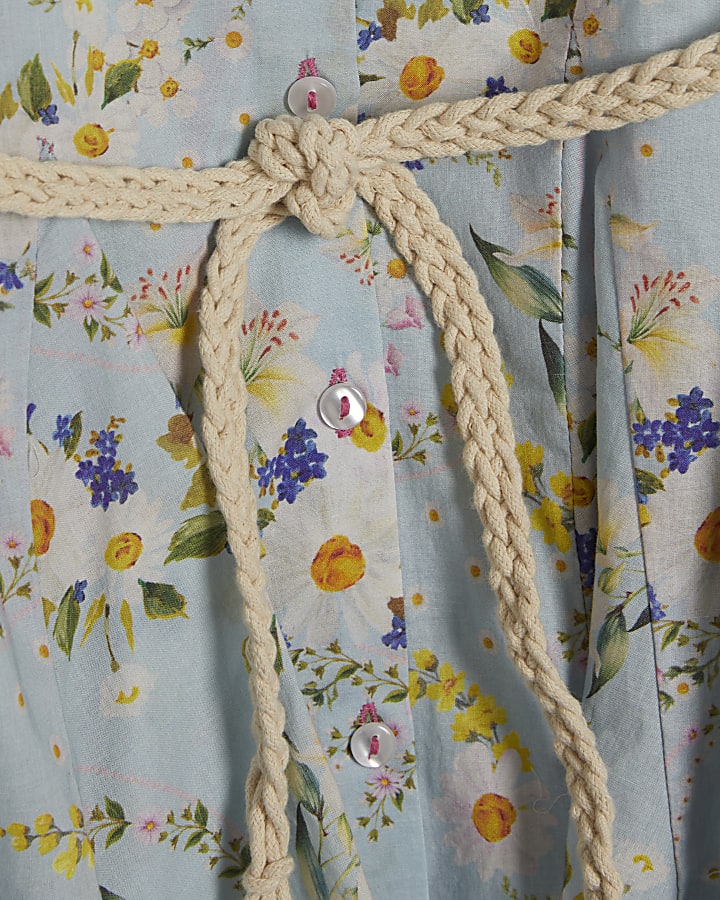 Petite Blue Floral Belted Shirt Dress