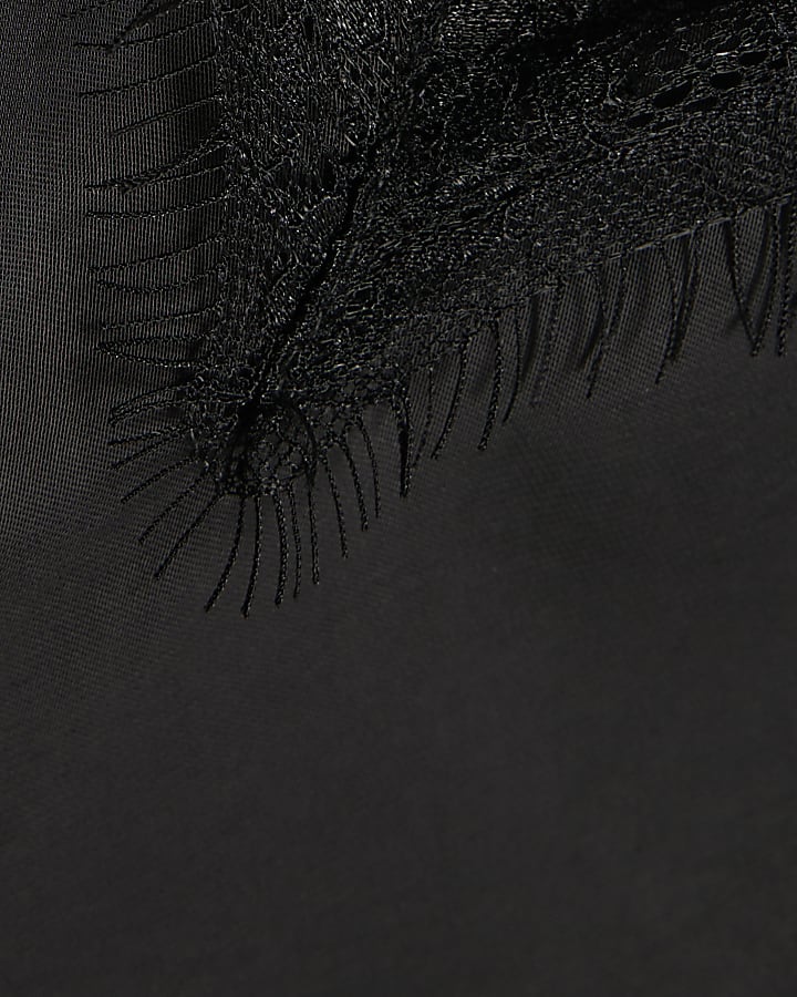 Black Satin Longline Lace Trim Cami Top