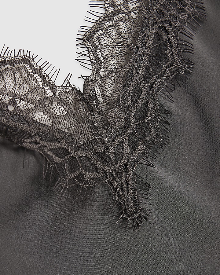 Grey Longline Lace Cami Top