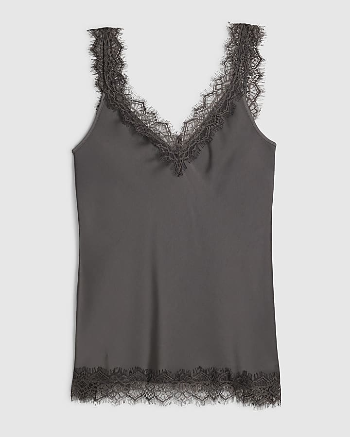 Grey Longline Lace Cami Top
