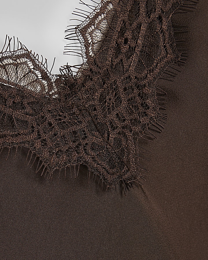 Brown Longline Lace Cami Top
