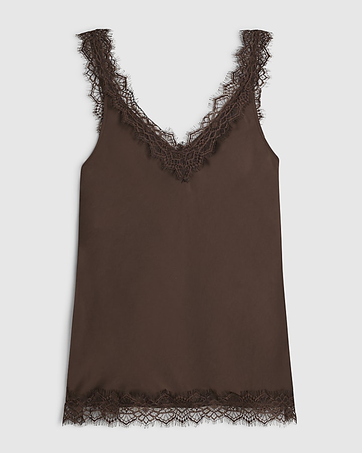 Brown Longline Lace Cami Top