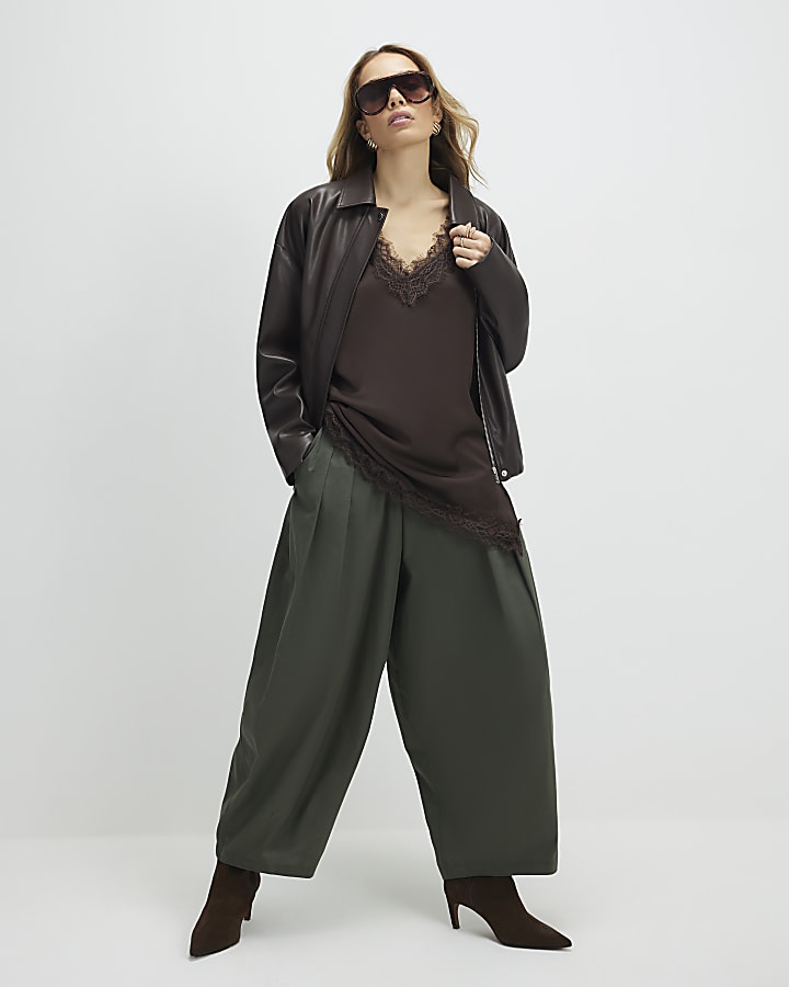 Brown Longline Lace Cami Top