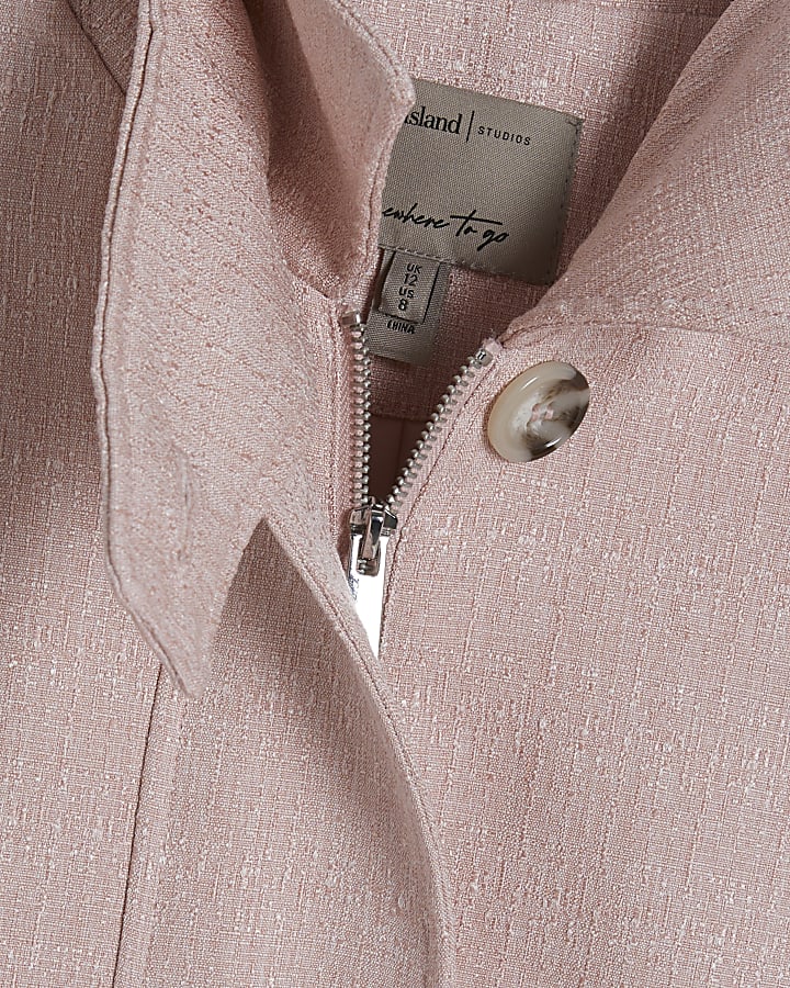 Pink Funnel Neck Bubble Hem Bomber Jacket