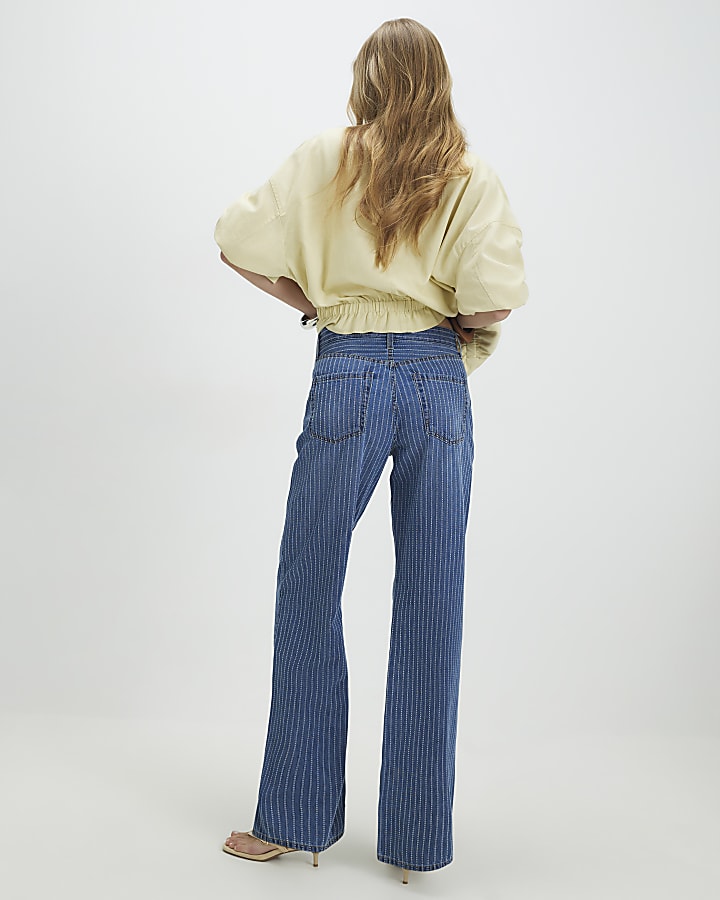 Blue Stripe Relaxed Straight Leg Jeans