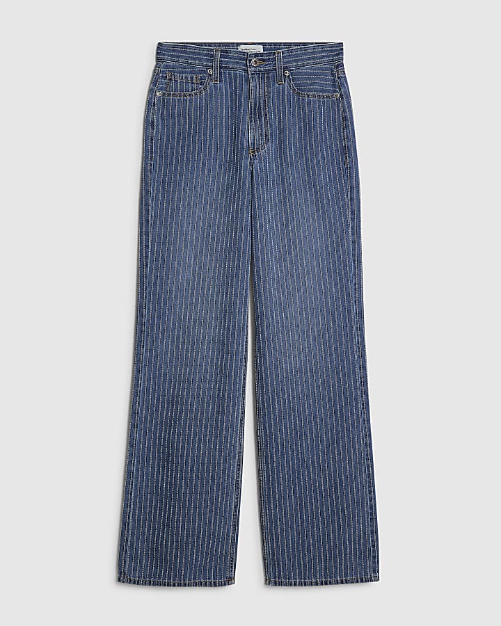 Blue Stripe Relaxed Straight Leg Jeans