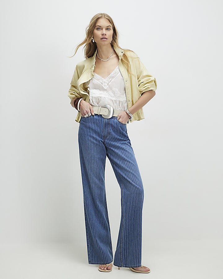 Blue Stripe Relaxed Straight Leg Jeans