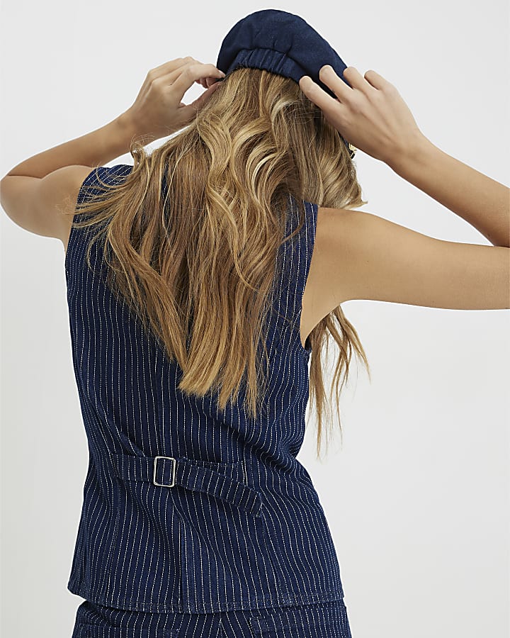 Blue Denim Striped Waistcoat