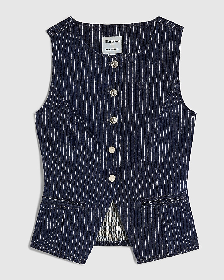 Blue Denim Striped Waistcoat