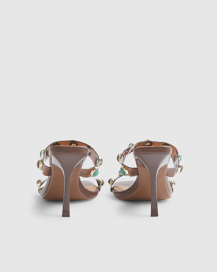 Brown Perspex Gem Heeled Mules
