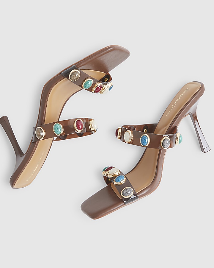 Brown Perspex Gem Heeled Mules