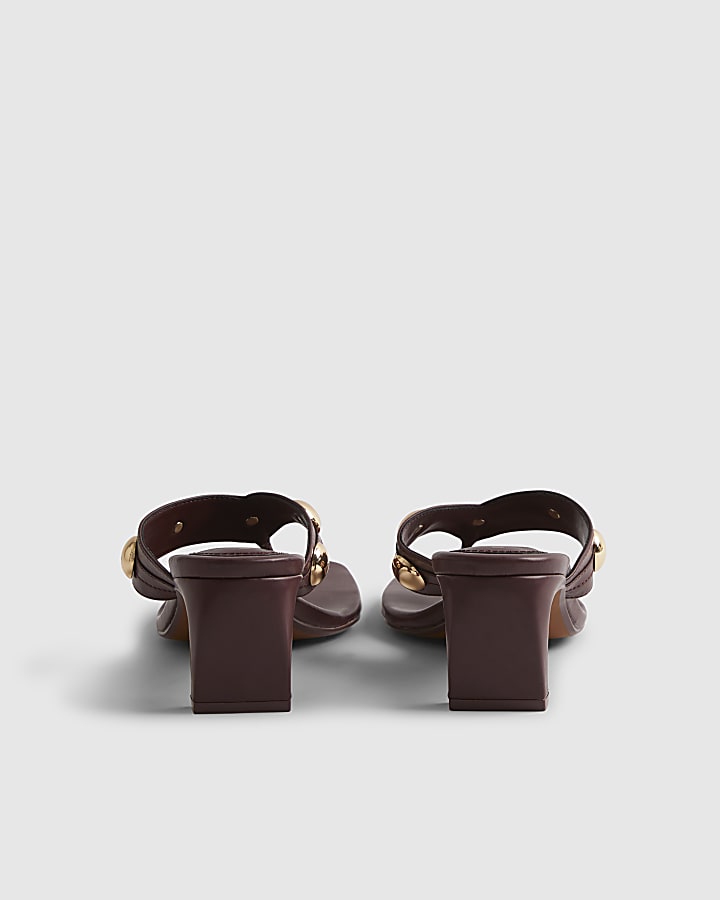 Red Studded Toe Thong Heeled Sandals