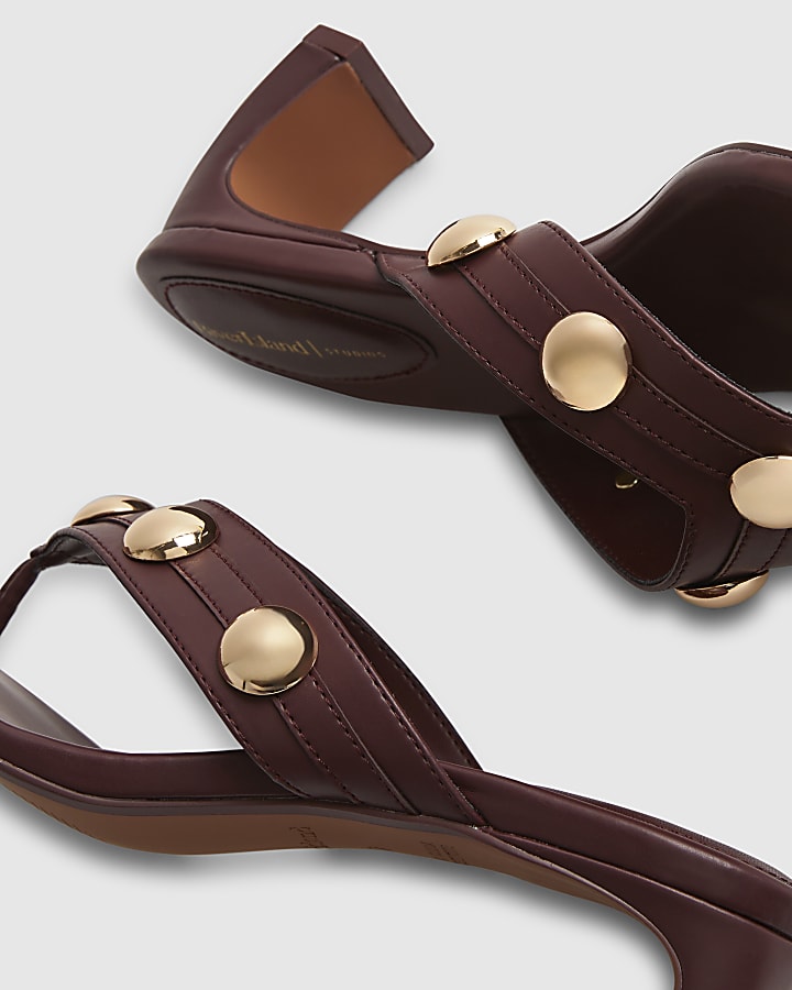 Red Studded Toe Thong Heeled Sandals