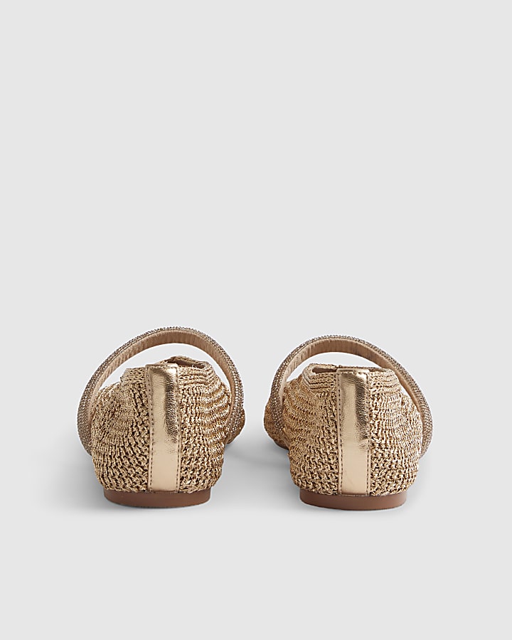 Rose Gold Crochet Ballet Pumps