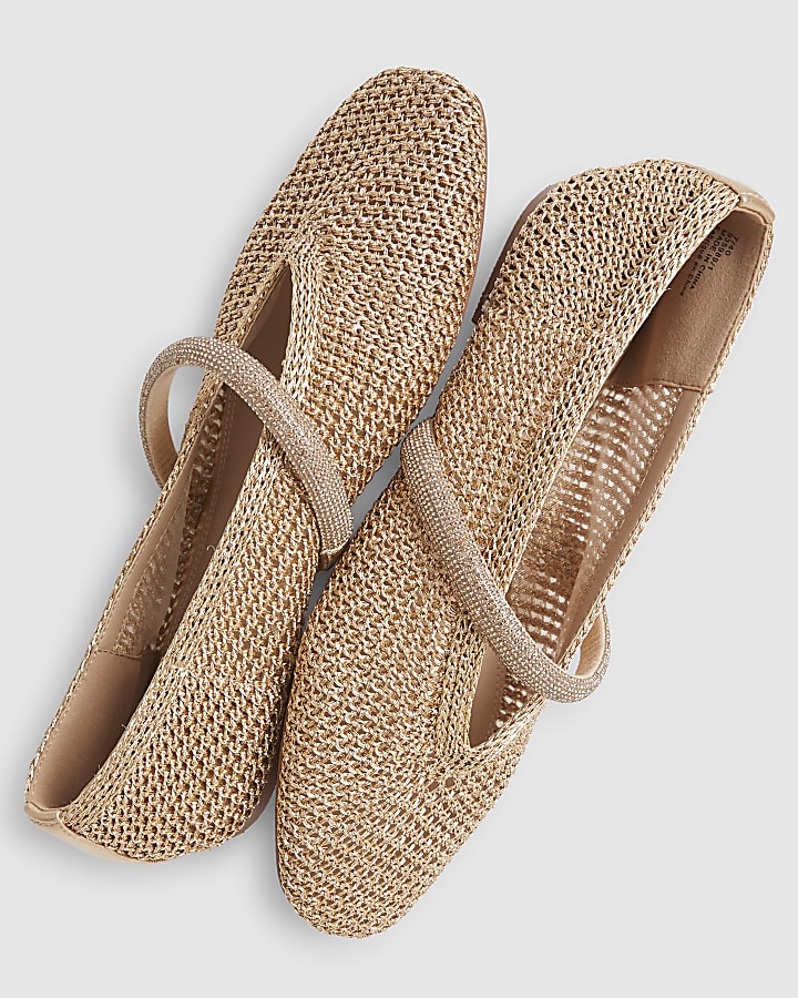 Rose Gold Crochet Ballet Pumps